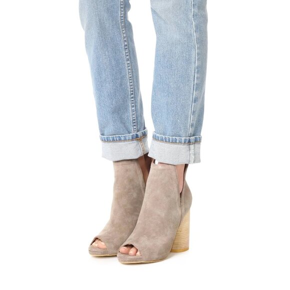 Jeffrey Campbell Oath Peep Toe Bootie Women 10 Stacked Heels Tan Bohemian Modern - Picture 10 of 10